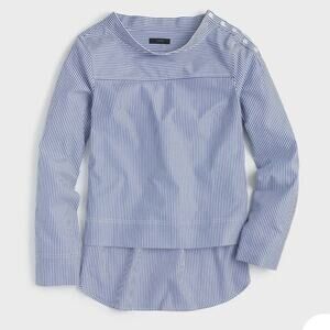 J. Crew Funnelneck Striped Shirt Blue White Button Long Sleeve Women's 4